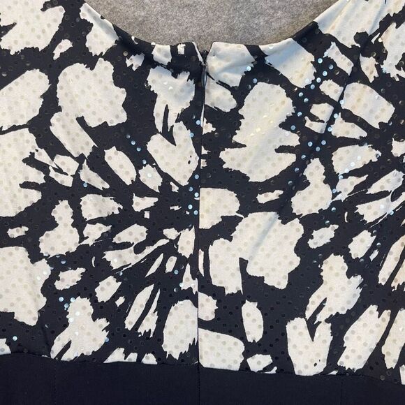 DRESSBARN Slimming Sleeveless Ruched Sequin Dress Black White Size 20W Cocktail - Picture 11 of 14